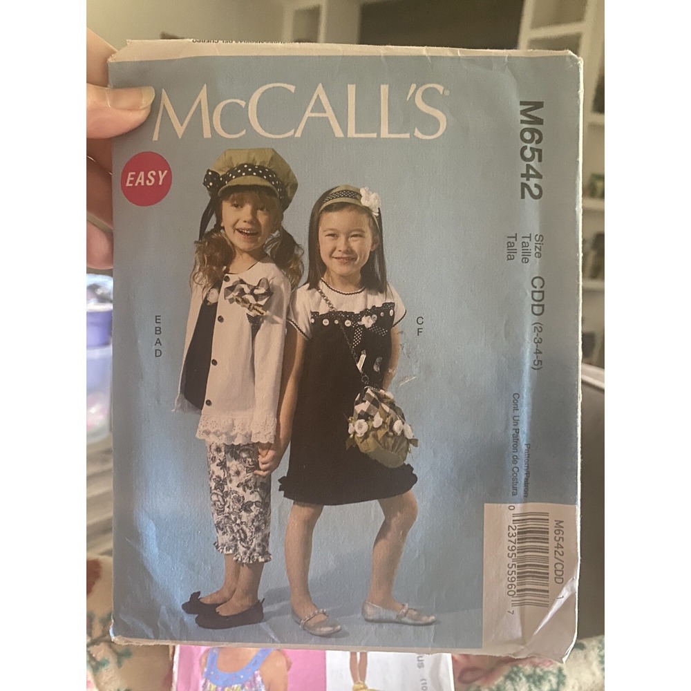 2012 McCalls Girls Sewing Pattern 6542 Size 2-5 Uncut Jacket Dress Pants Bag